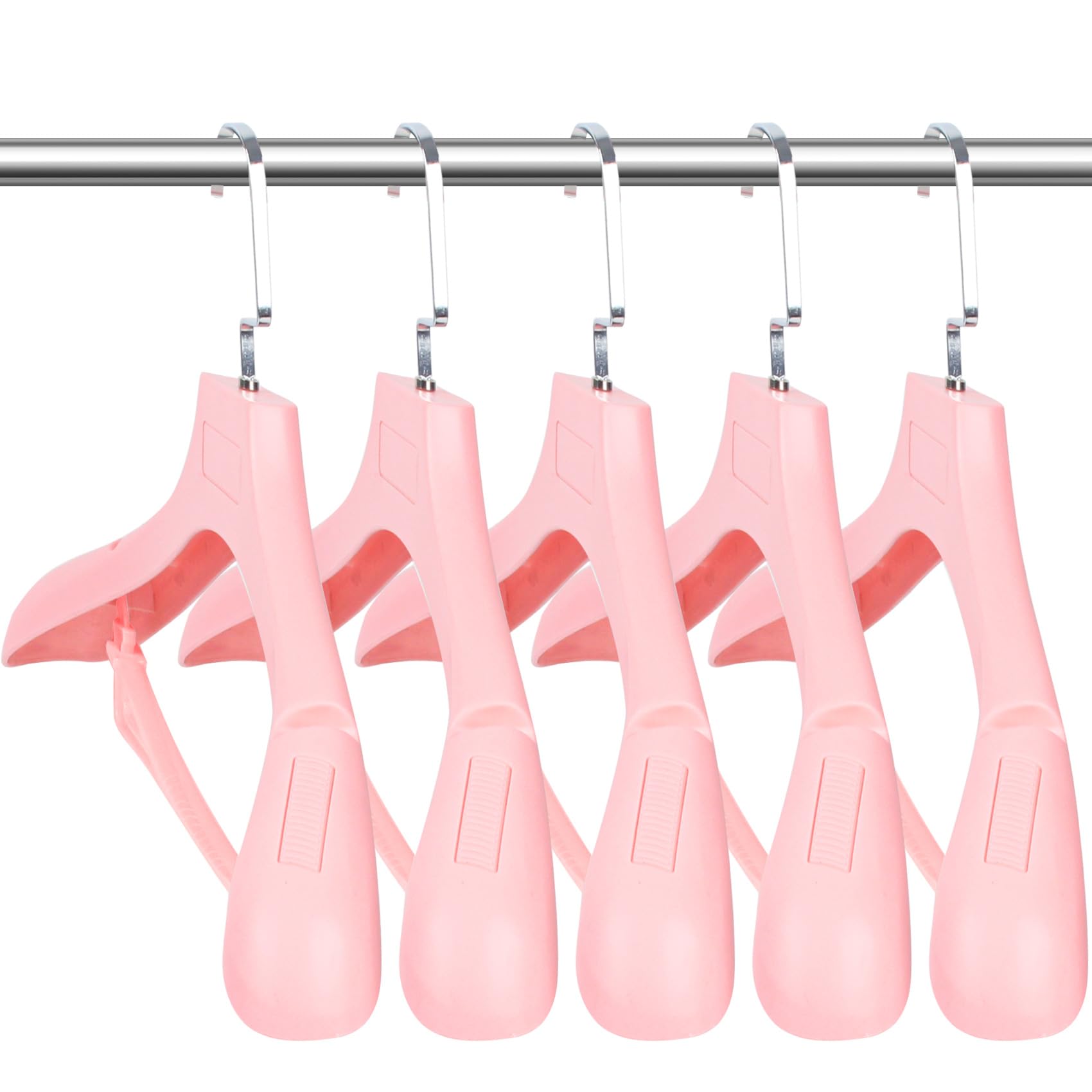 DEDU Suit Hangers for Men 10 Pack, Extra Wide Hangers Non Slip Width 17.7'', Pink Coat Hangers Thick Plastic with Pants Bar 360 