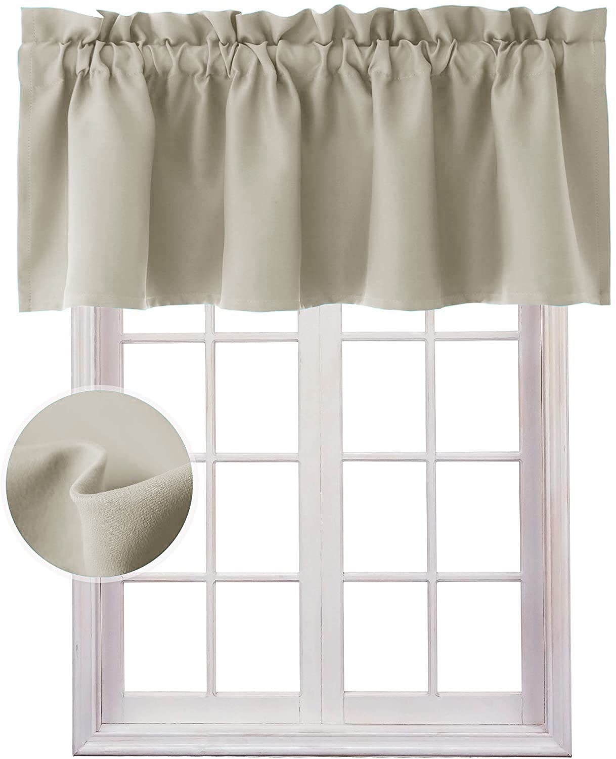 Hiasan Valance Curtains For Kitchen Blackout Thermal Insulated Solid Window Curtain Valance, Light Beige, 42 X 18 Inches, 1 Panel