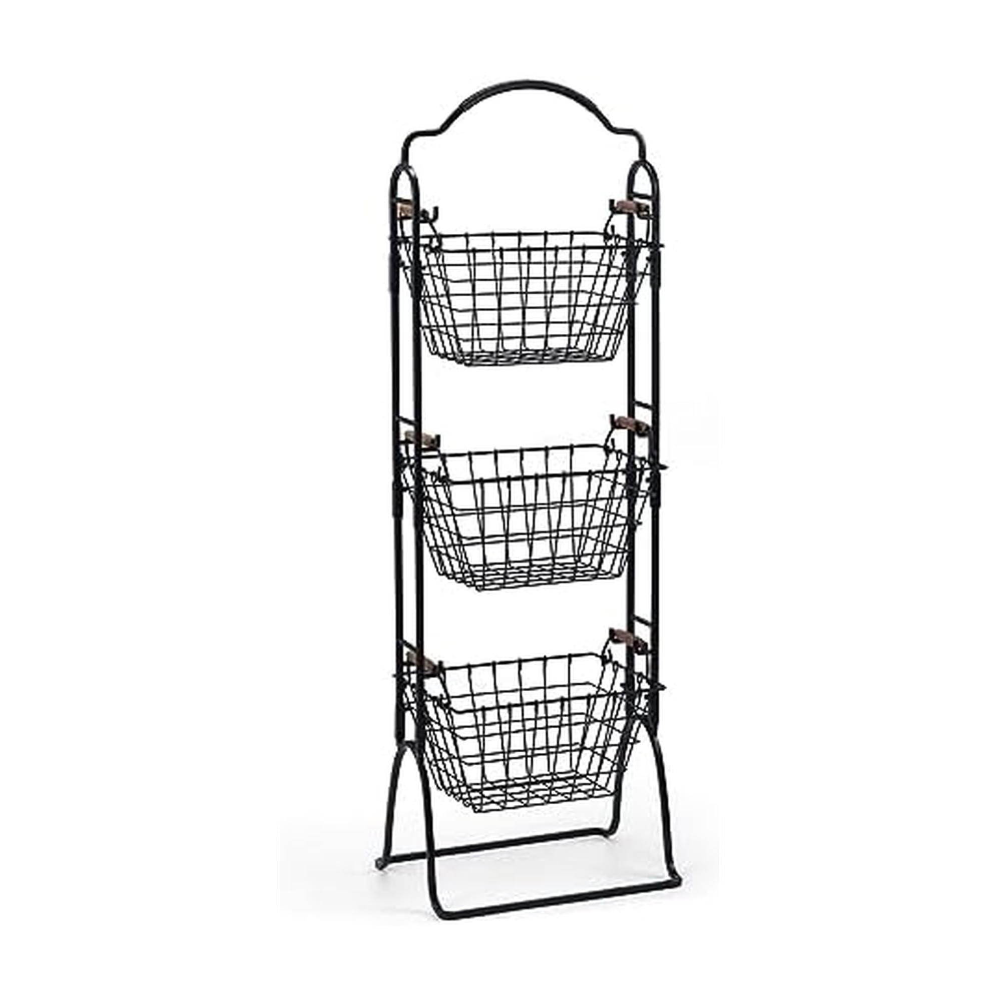 Gourmet Basics by Mikasa Pacific Adjustable Floor Standing Storage Basket, 3 Tier, 48 x 16 x 13 Inch, Black