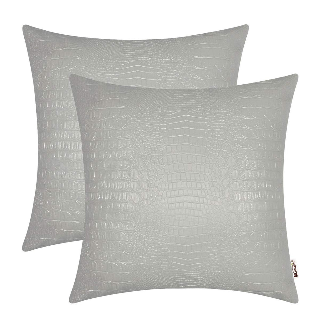 BRAWARM Faux Leather Pillow Covers 20 X 20 Inches, Gray Leather Pillow Covers Pack of 2, Crocodile Leather Decorative Throw Pill