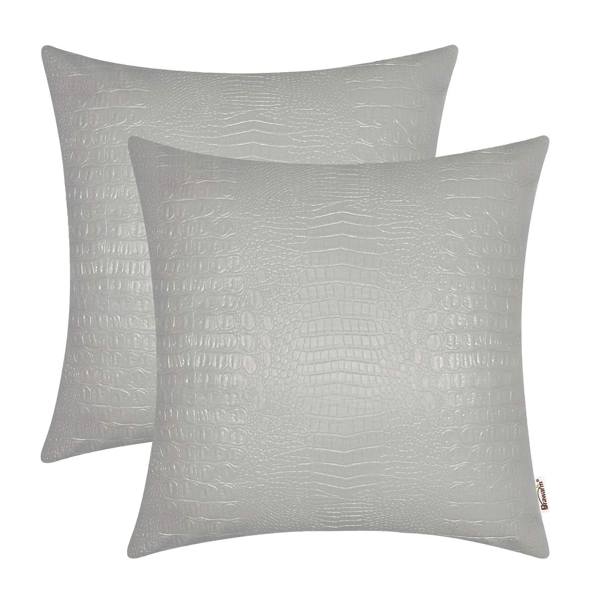 Brawarm Faux Leather Pillow Covers 22 X 22 Inches, Gray Leather Pillow Covers Pack Of 2, Crocodile Leather Decorative Throw Pill