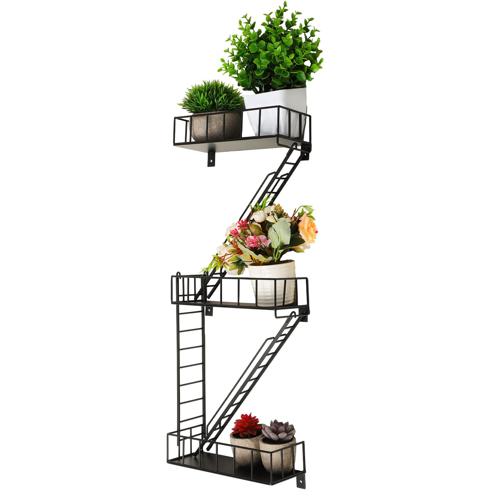 Zonon Fire Escape Wall Shelf Hanging Fire Escape Shelving Metal Ladder Decor Cool Bookshelf Fire Escape Wall Organizer Wall Floa