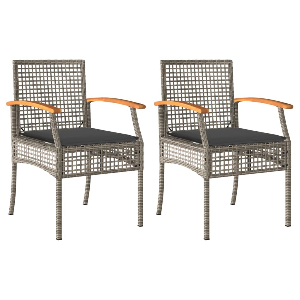 vidaXL Garden chairs 2 pcs with cushions poly rattan and acacia wood grey