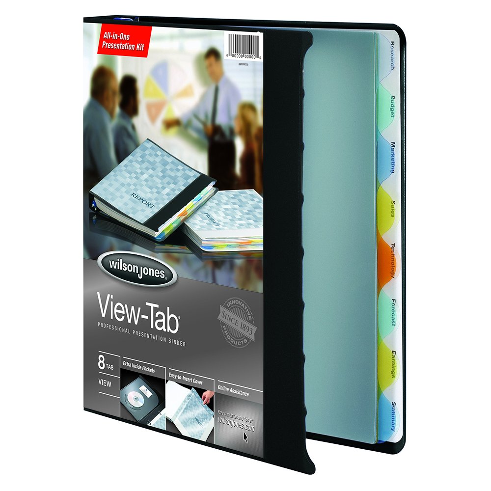 Wilson Jones 55095 View-Tab Presentation Round Ring View Binder W/Tabs, 1' Cap, Black