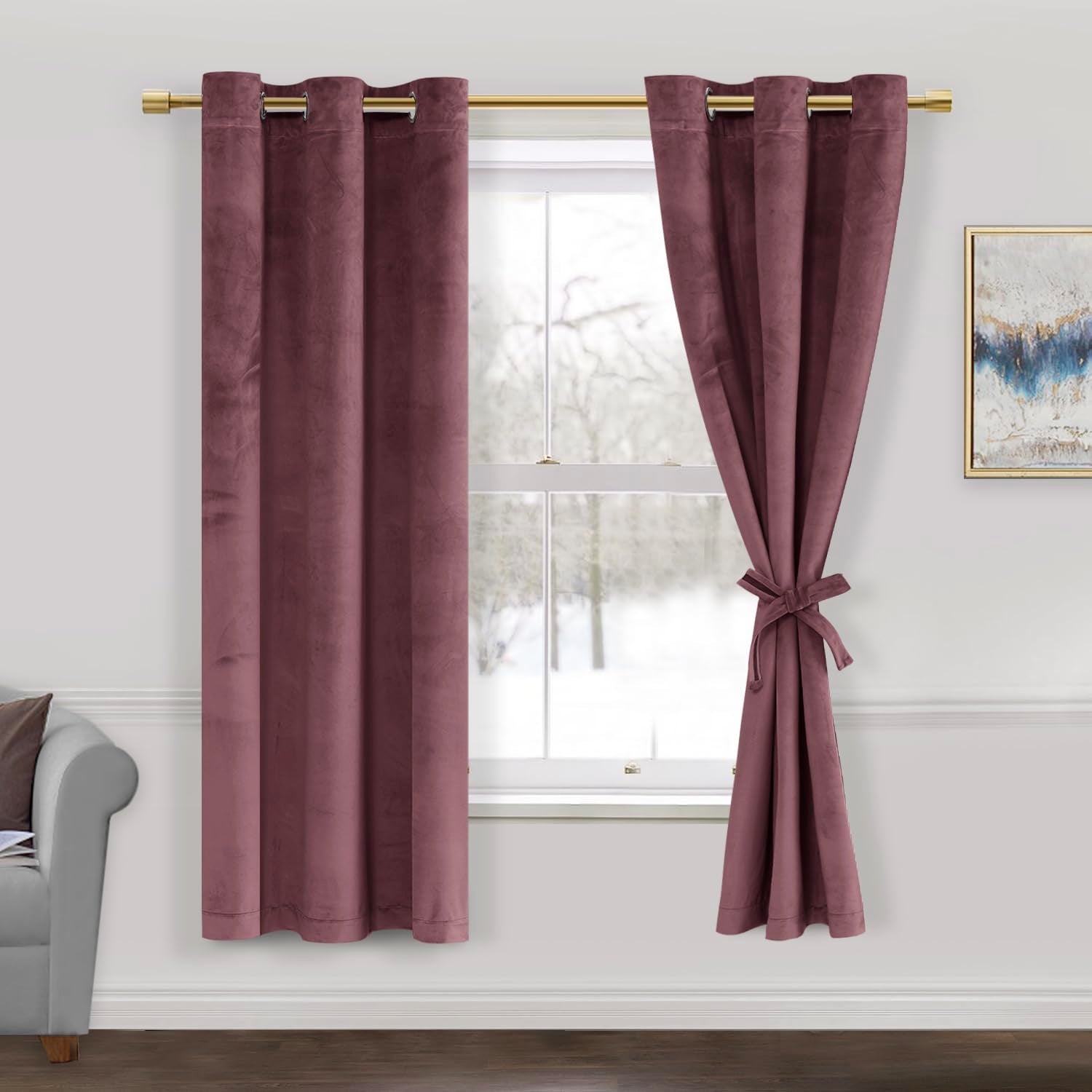 Jiuzhen Wild Rose Velvet Curtains 63 Inches Blackout Curtains For Living Room - Privacy Protect Room Darkening Grommet Thick Vel