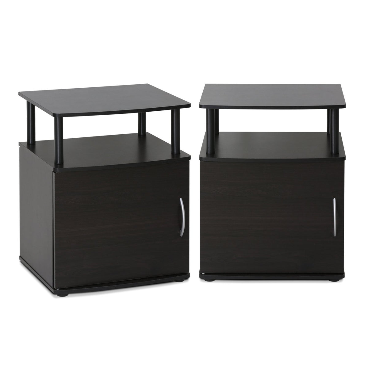 Furinno Jaya End Side Sofa Table/Nightstand With Door, 2-Pack, Pvc Tubes, Black Wood