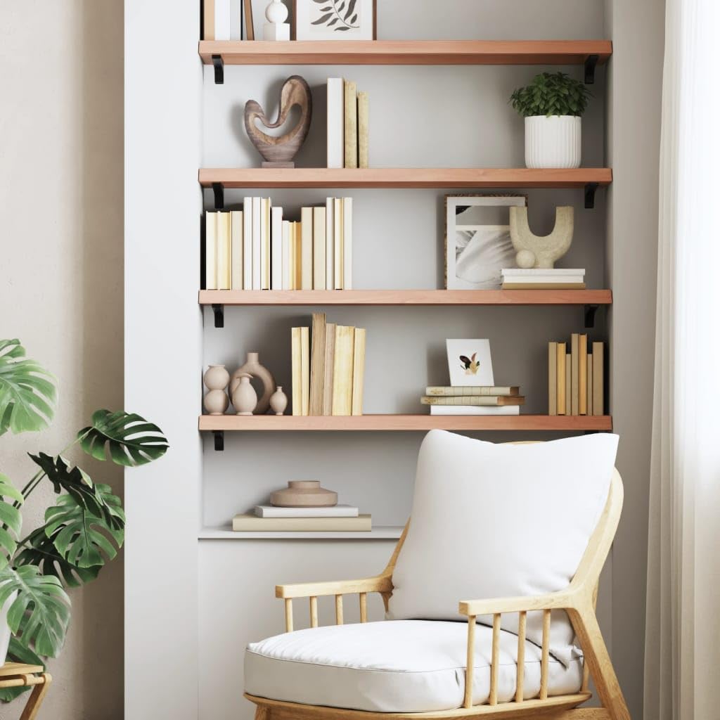 vidaXL Solid Oak Wood Wall Shelf, Light Brown – Handmade with Live Edge, Versatile and Lightweight Design for Home Décor