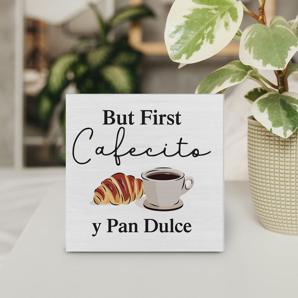 Country But First Cafecito Y Pan Dulce Wood Box Sign Decor Desk Sign Coffee Bar Wooden Box Block Sign Rustic Home Kitchen Shelf