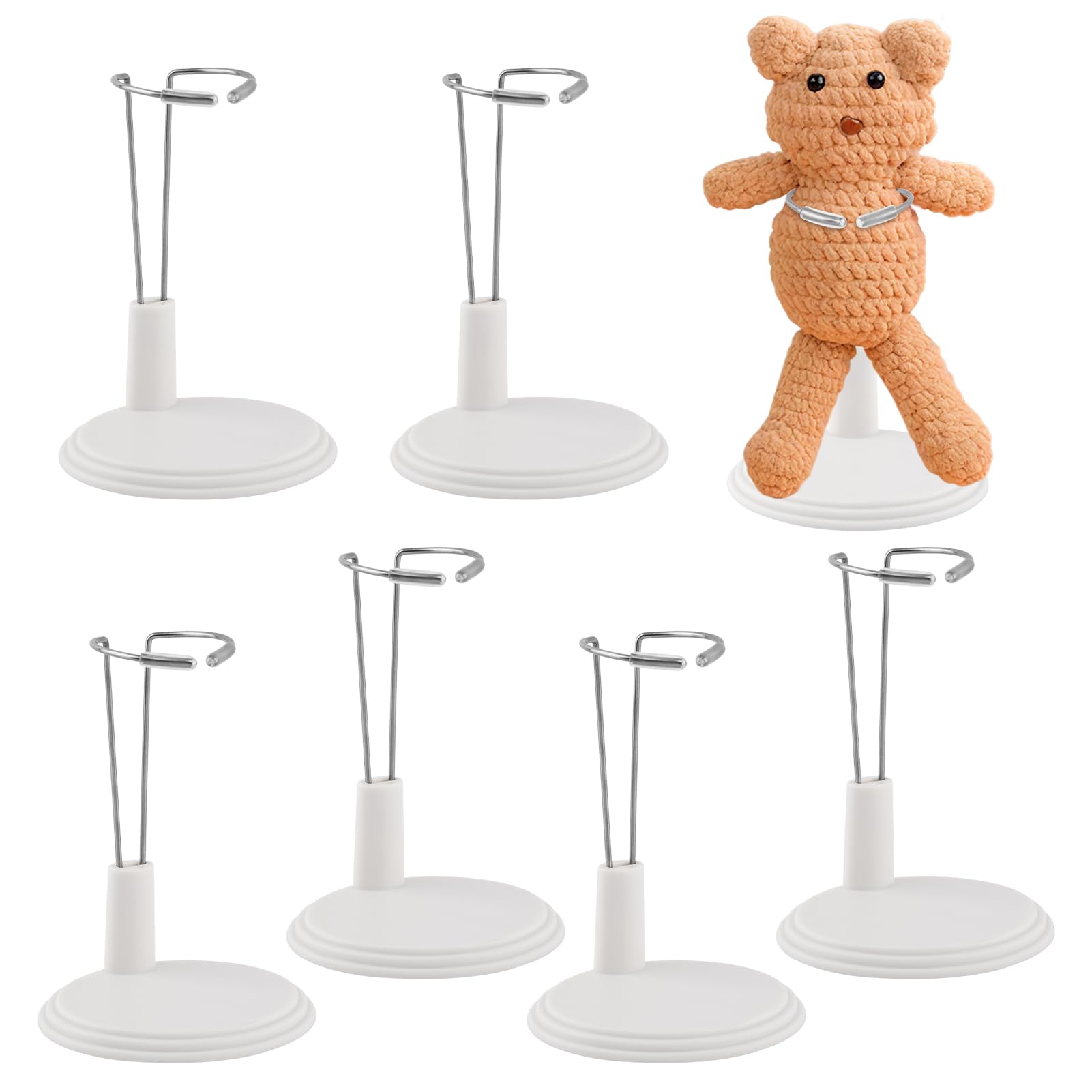 Axrivonte 6-Pack Doll Display Stands for 4-8 inch Dolls, Adjustable Flexible Holder with Rubber Grips for 6.8 Action Figures & C