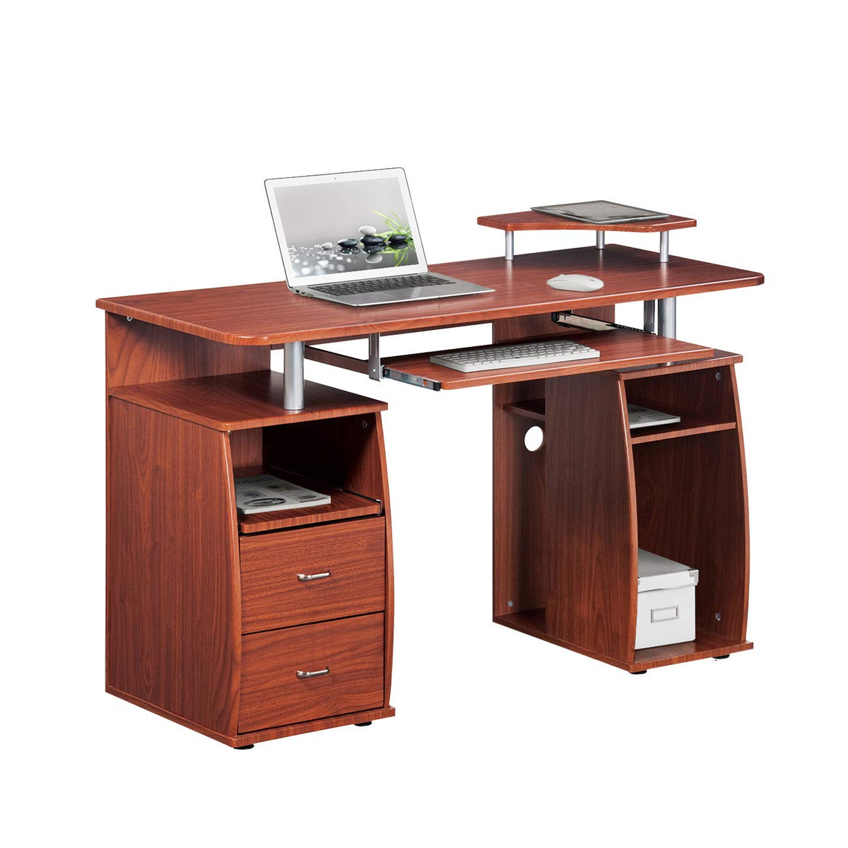 Techni Mobili Complete Computer Workstation Desk With Storage, Mahogany, 48&quot; W x 22&quot; D x 34&quot; H