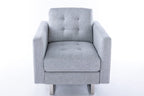 Lilola Home Victoria Light Gray Linen Fabric Armchair with Metal Legs, Side Pockets, and Pillow
