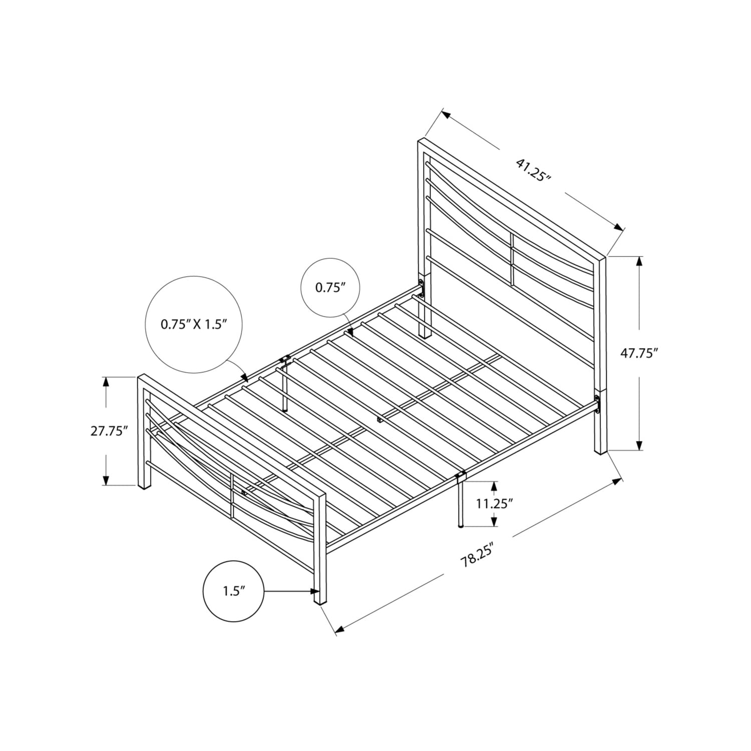 Monarch Specialties I BED - TWIN SIZE/BLACK METAL FRAME ONLY ONLY,