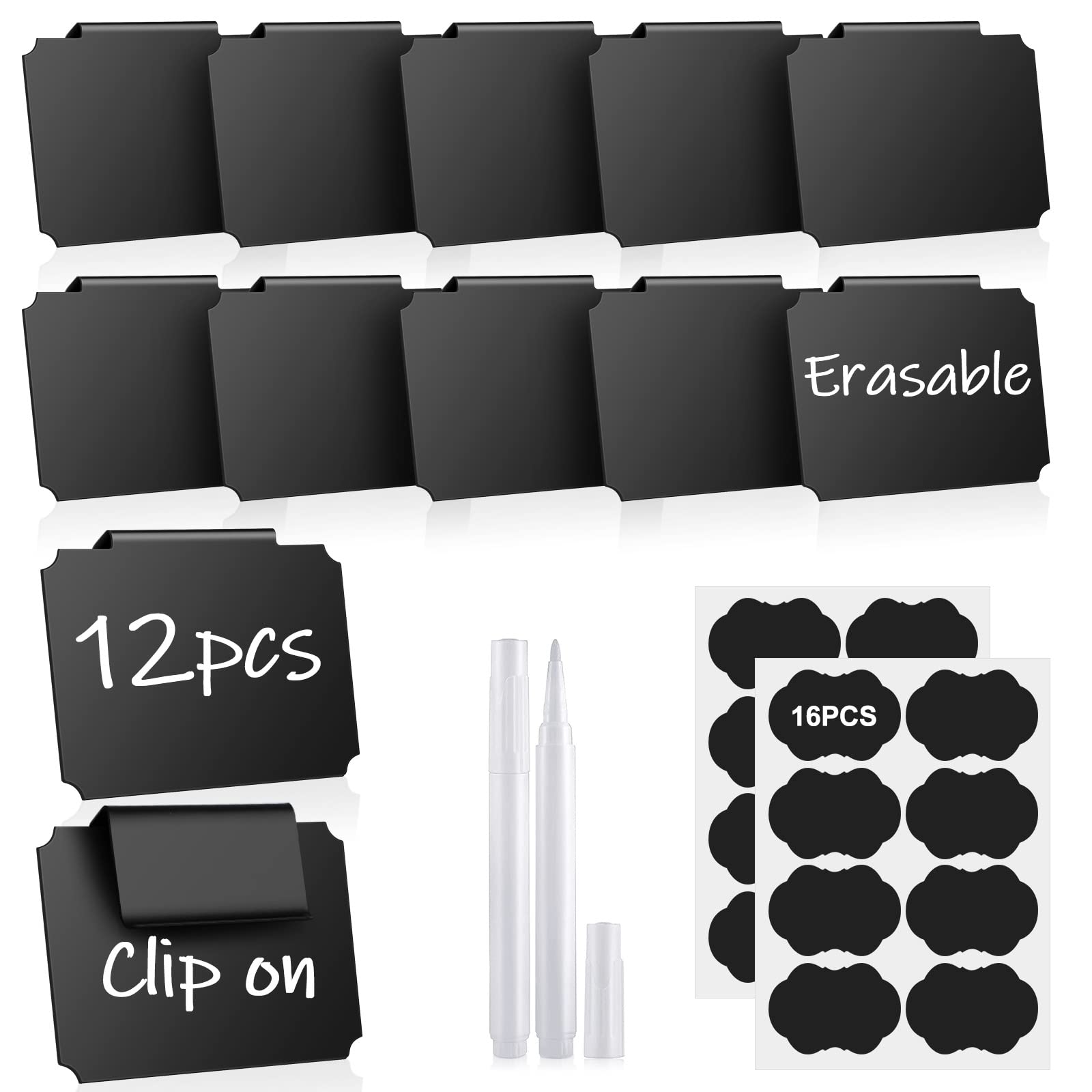 12PCS Basket Labels, Premium Bin Basket Labels Clip On, Pantry Basket Labels Tags for Storage Bins Fabric Cubes Wicker Organizat