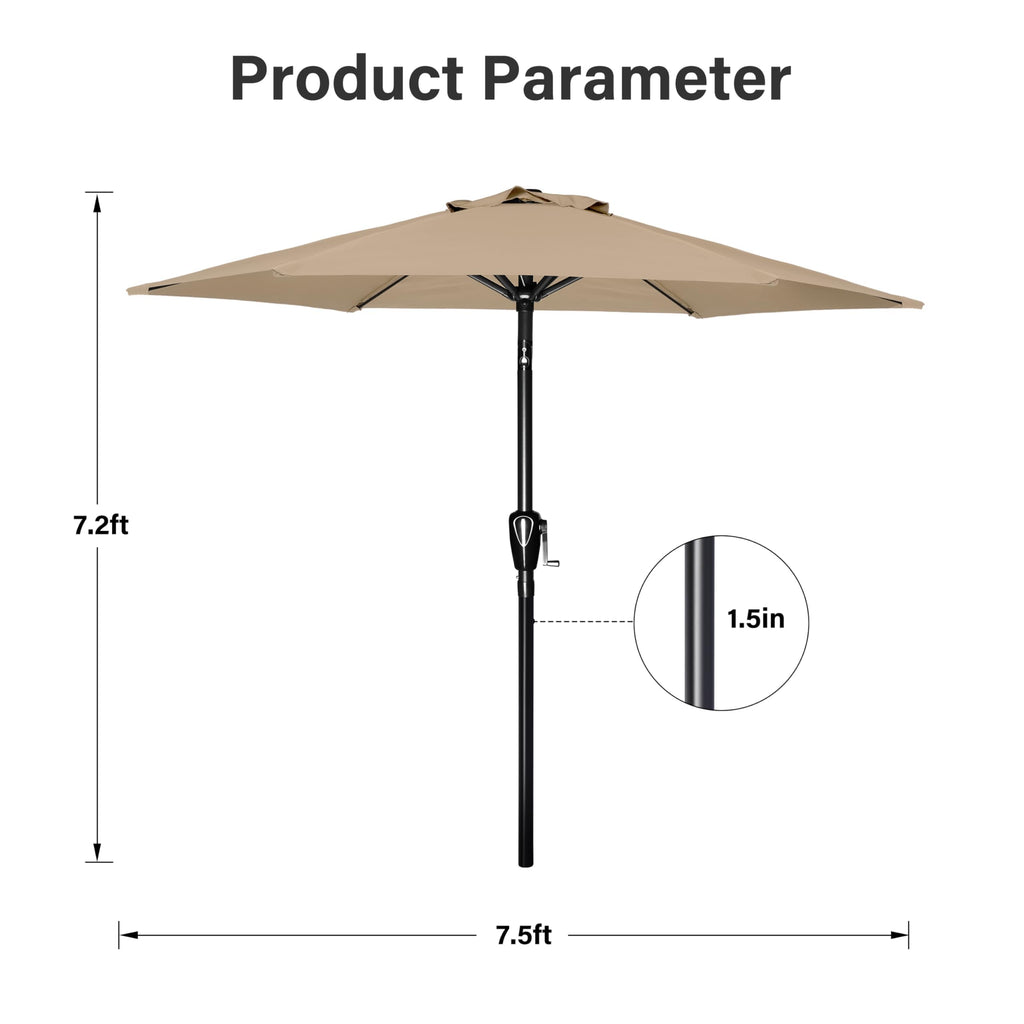 Simple Deluxe 7.5' Patio Umbrella Outdoor Table Market Yard Umbrella With 6 Sturdy Ribs For Backyard, Pool, Garden, Deck, Tan