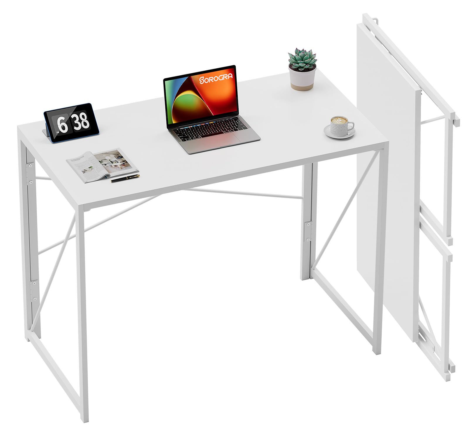 Coavas Small Folding Desk 31.5 Inch White Desks, Foldable Computer Desk Spaces Saving Writing Table For Bedroom, Home Office, Dorm, Apartment, Kids