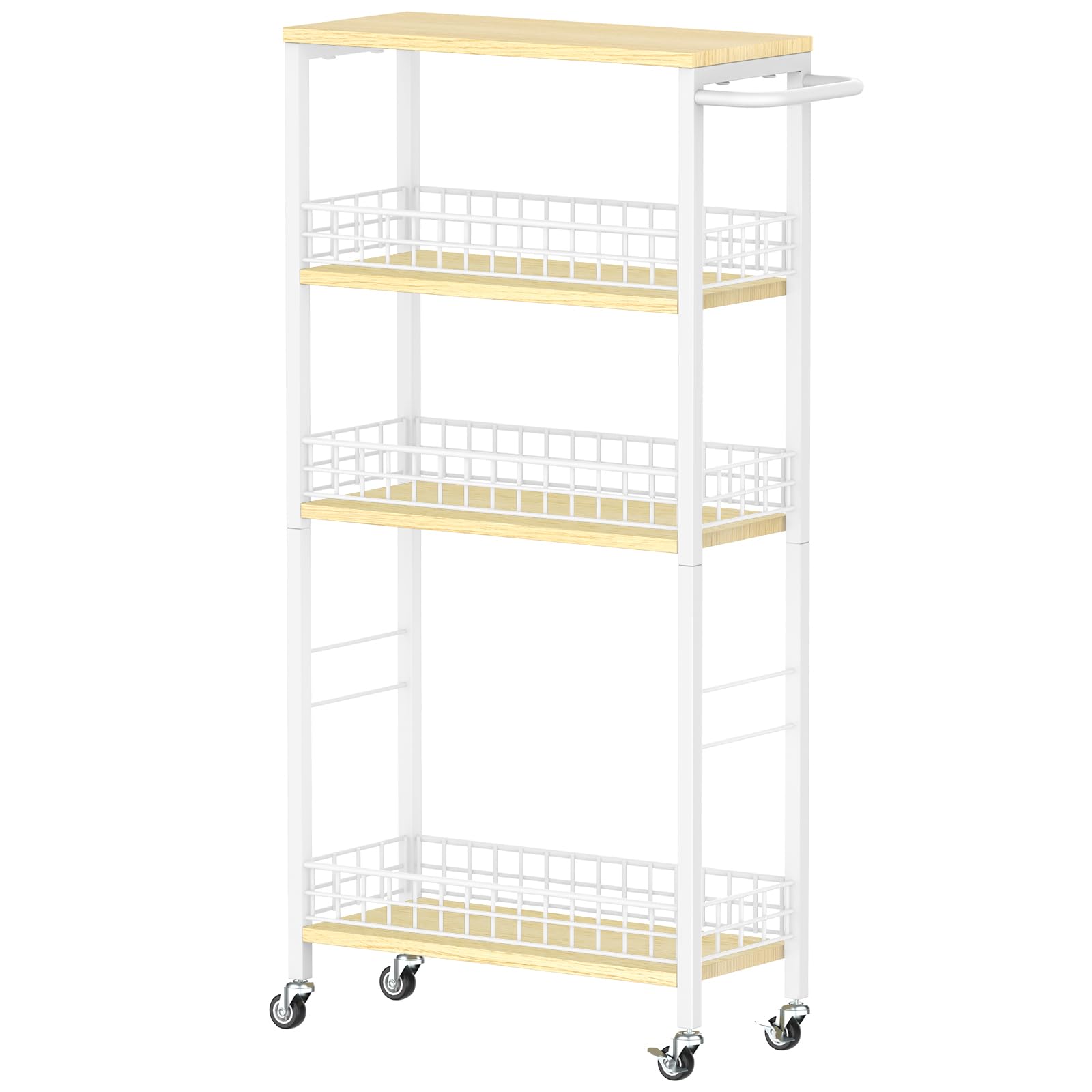 Slim Storage Cart White Narrow Storage Cabinet 4 Tier Laundry Room Organization Mobile Bathroom Shelving Unit Organizer Rolling