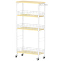 Slim Storage Cart White Narrow Storage Cabinet 4 Tier Laundry Room Organization Mobile Bathroom Shelving Unit Organizer Rolling