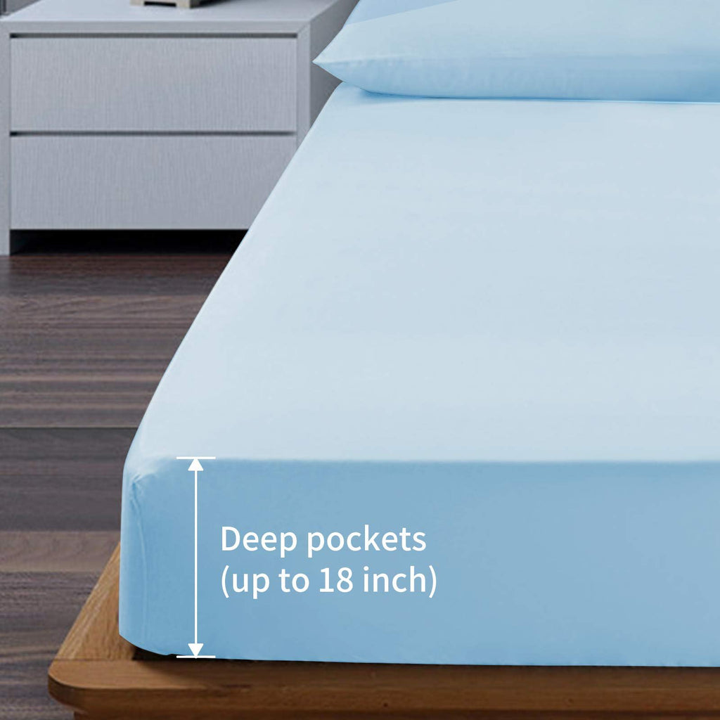 Easehome Light Blue King Size Bed Sheet Set - Deep Pocket To 18 Inches Mattress 4 Piece - Premium Bedding Sheets & Pillowcases C