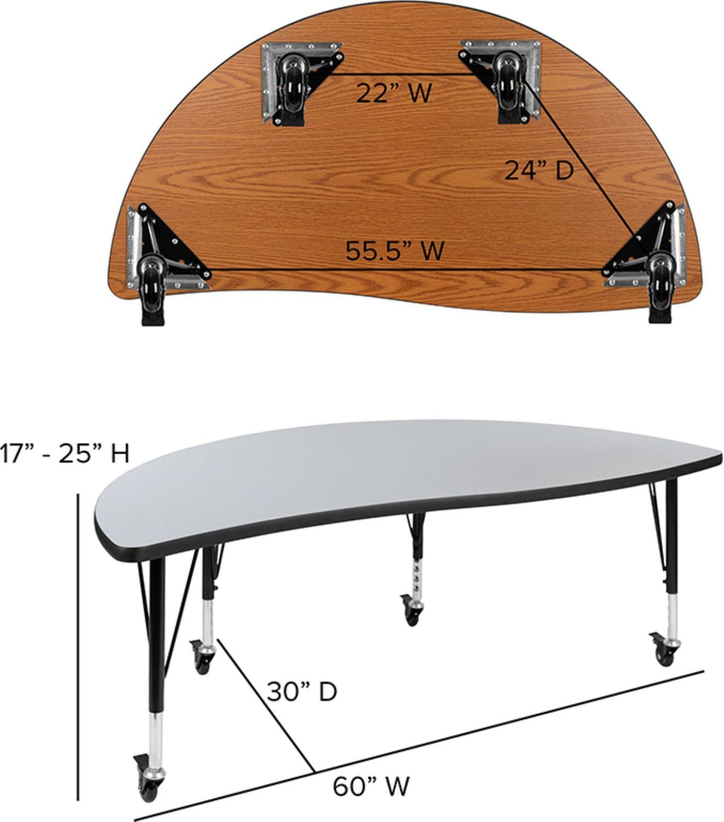 Flash Furniture Mobile 60" Circle Wave Collaborative Laminate Activity Table Set With 14" Student Stack Chairs, Grey/Black