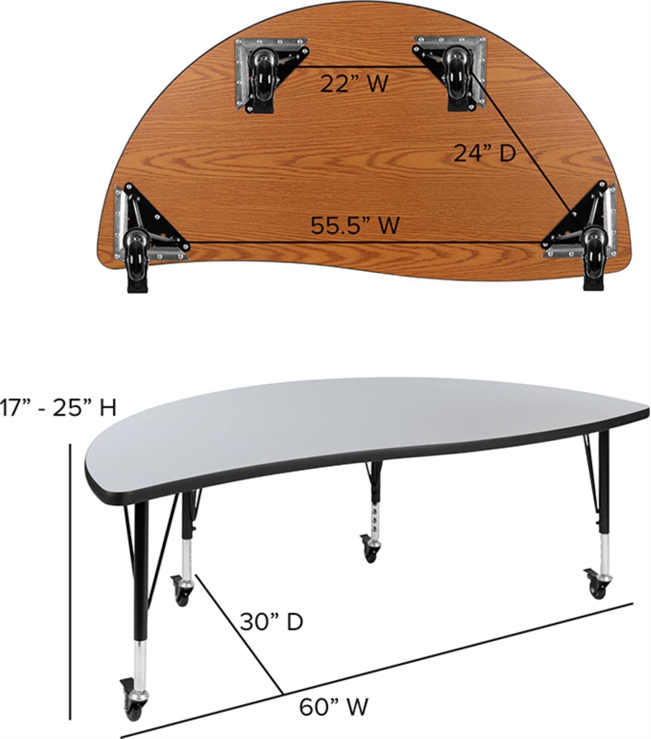 Flash Furniture Mobile 60" Circle Wave Collaborative Laminate Activity Table Set With 14" Student Stack Chairs, Grey/Black