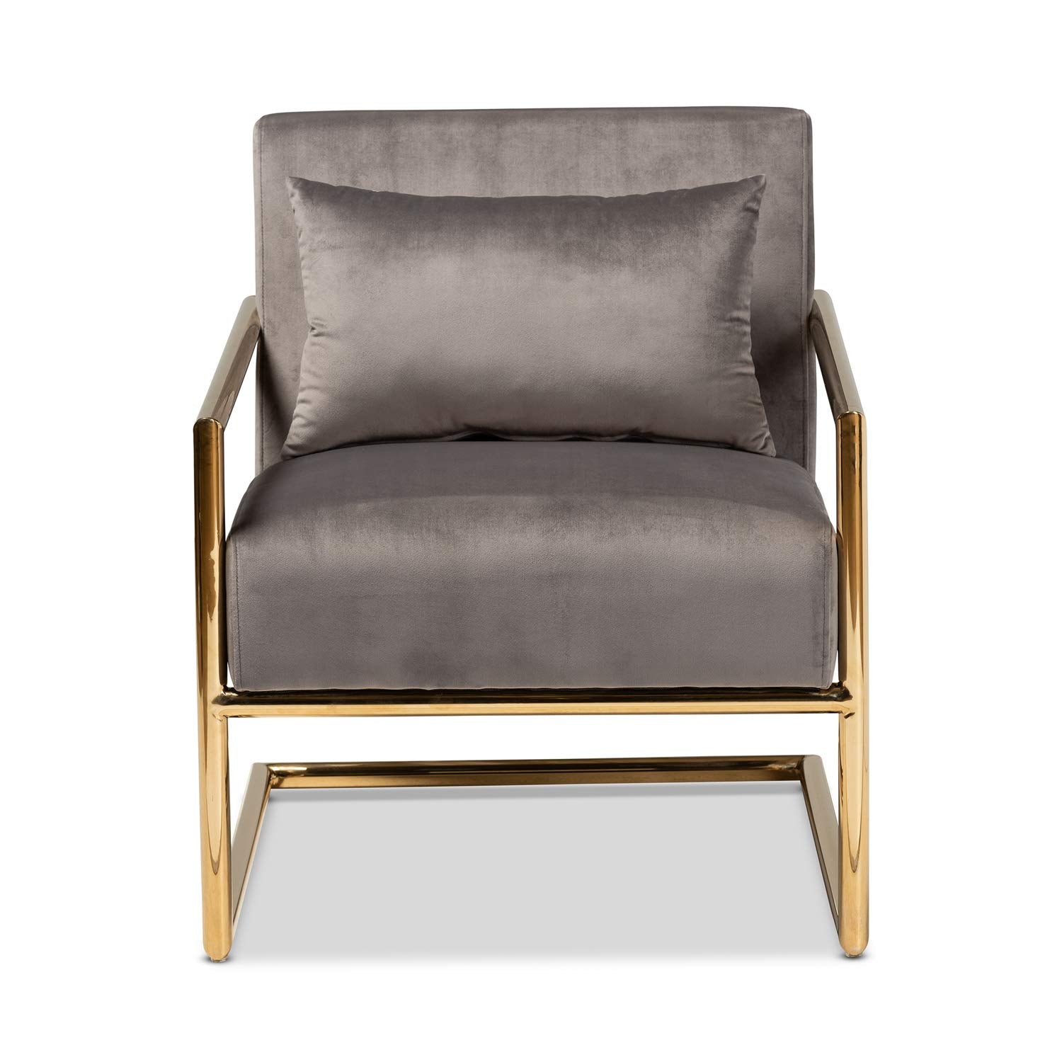Baxton Studio Mira Glam and Luxe Grey Velvet Fabric Upholstered Gold Finished Metal Lounge Chair