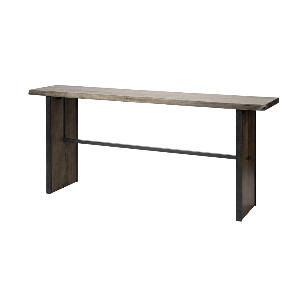 HomeRoots Rectangular Medium Brown Live Edge Mango Wood Console Table with Plank Like Legs