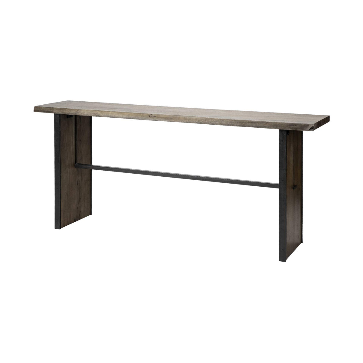 HomeRoots Rectangular Medium Brown Live Edge Mango Wood Console Table with Plank Like Legs