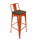 Neos Modern Furniture Set of 4 Orange Stainless Steel Kitchen Bar Stool with Backrest, Wood Seat, and Rubber Capped Feet