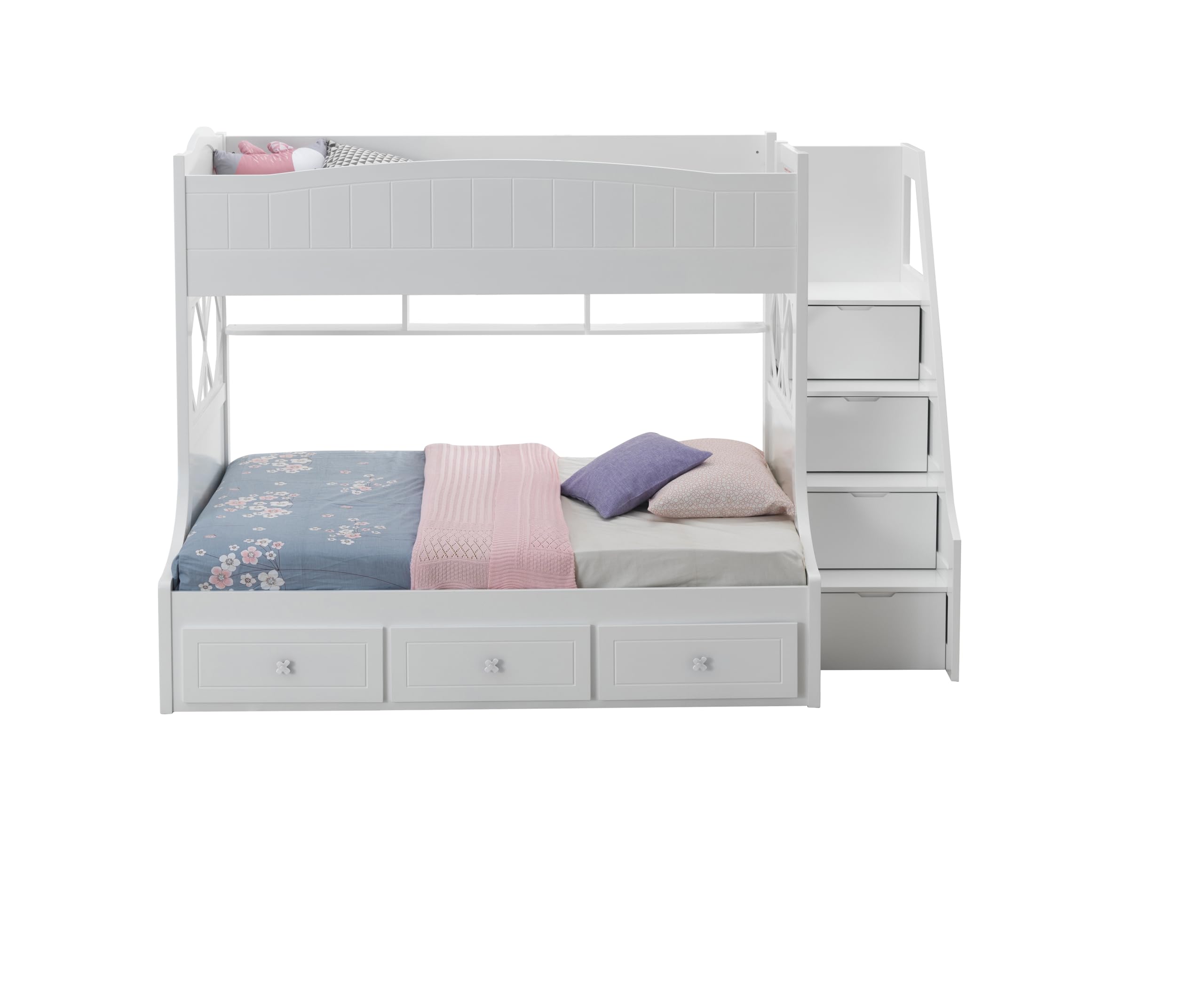 Acme Meyer Twin/Full Bunk Bed With Storage Ladder And Drawers In White