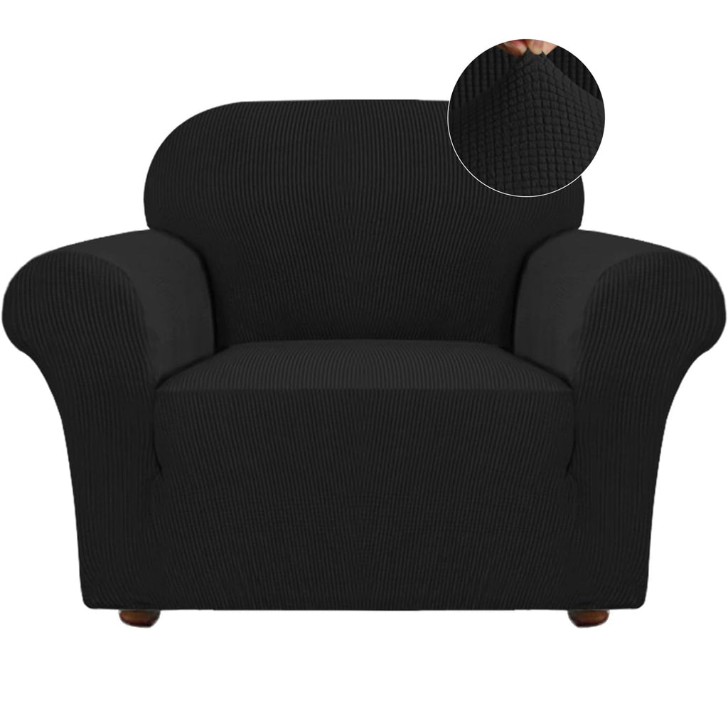 Turquoize Stretch Sofa Slipcover Chair Slipcover 1 Piece Chair Covers For Living Room Armchair Covers Slipcovers With Jacquard Fabric And Elastic Bottom Pet Furniture Protector (Armchair, Black)