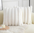 Neelvin Cream White Faux Fur Cozy Soft Striped Decorative Throw Pillow Covers 18X18 Inch Set Of 2,Velvet Pillowcase Cushion Case