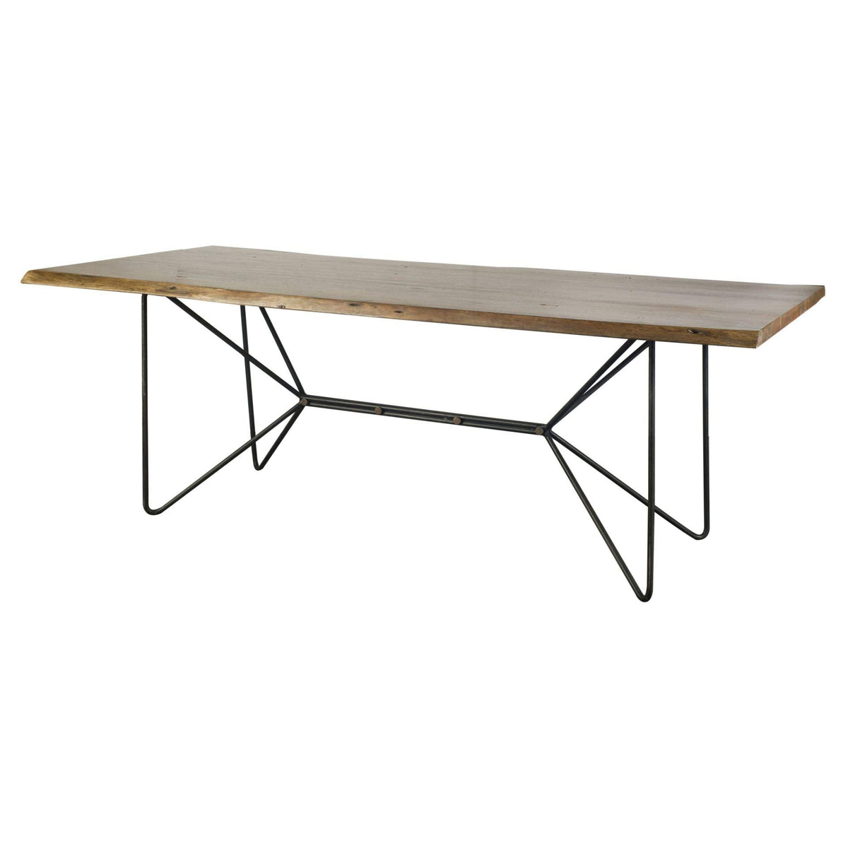 HomeRoots Wood Natural Tapered Live Edge Top with Iron Base Dining Table