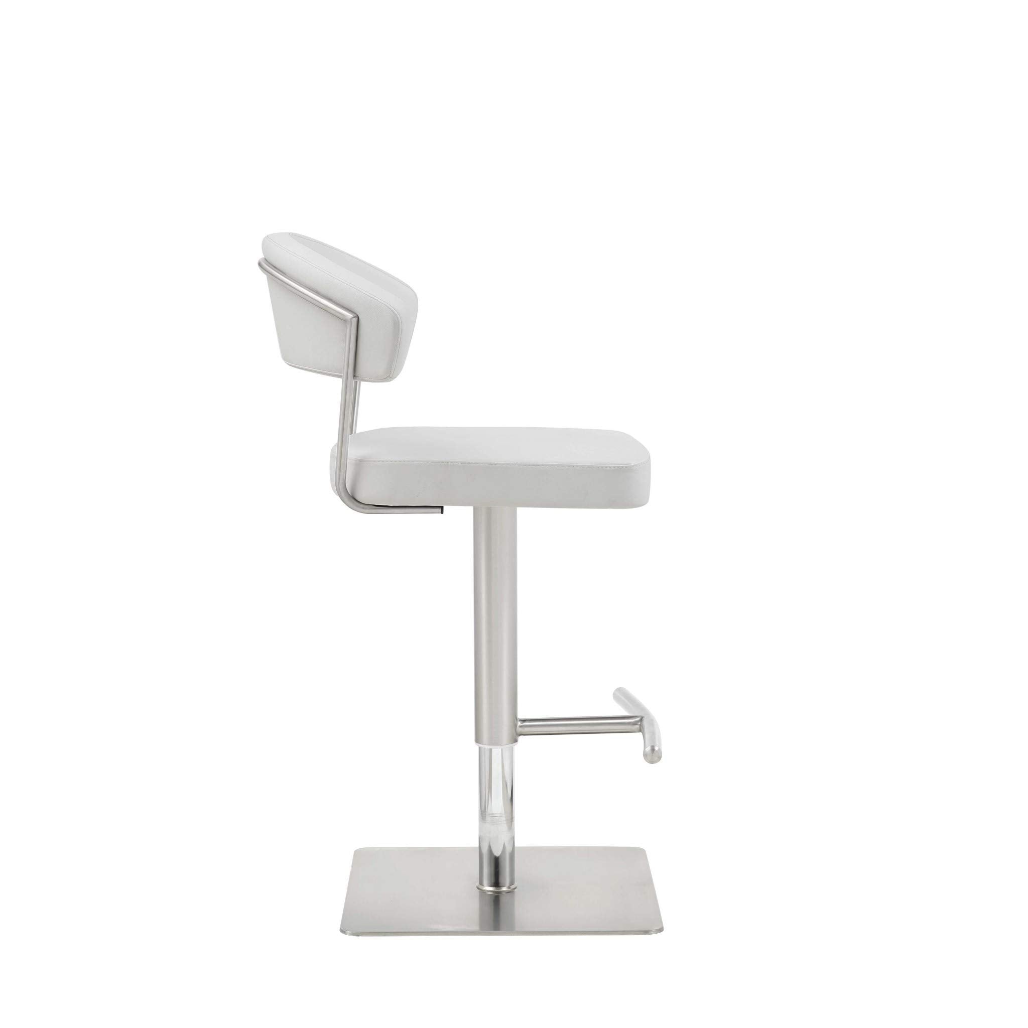 HomeRoots Stainless Steel White Faux Leather and Stainless Adjustable Bar Stool