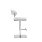 HomeRoots Stainless Steel White Faux Leather and Stainless Adjustable Bar Stool