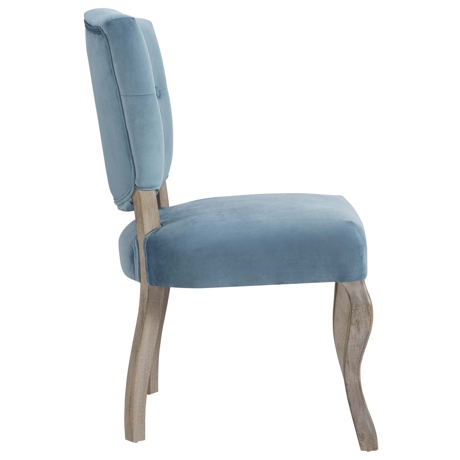 Modway Array French Vintage Tufted Performance Velvet Weathered Wood Dining Chair In Sea Blue