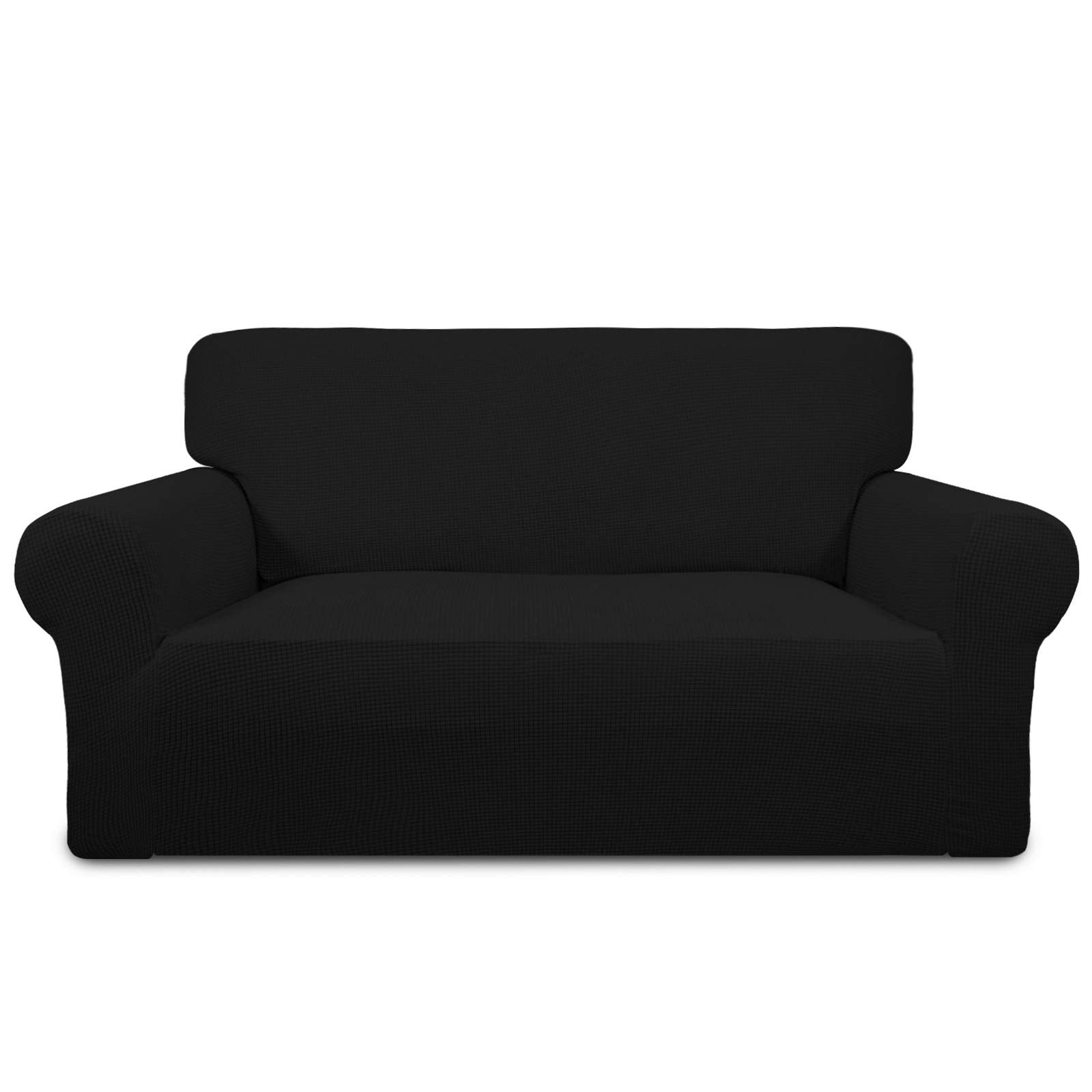 Purefit Stretch Loveseat Sofa Slipcover – Spandex Jacquard Non Slip Soft Couch Sofa Cover, Washable Furniture Protector With Non Skid Foam And Elastic Bottom For Kids (Loveseat, Black)