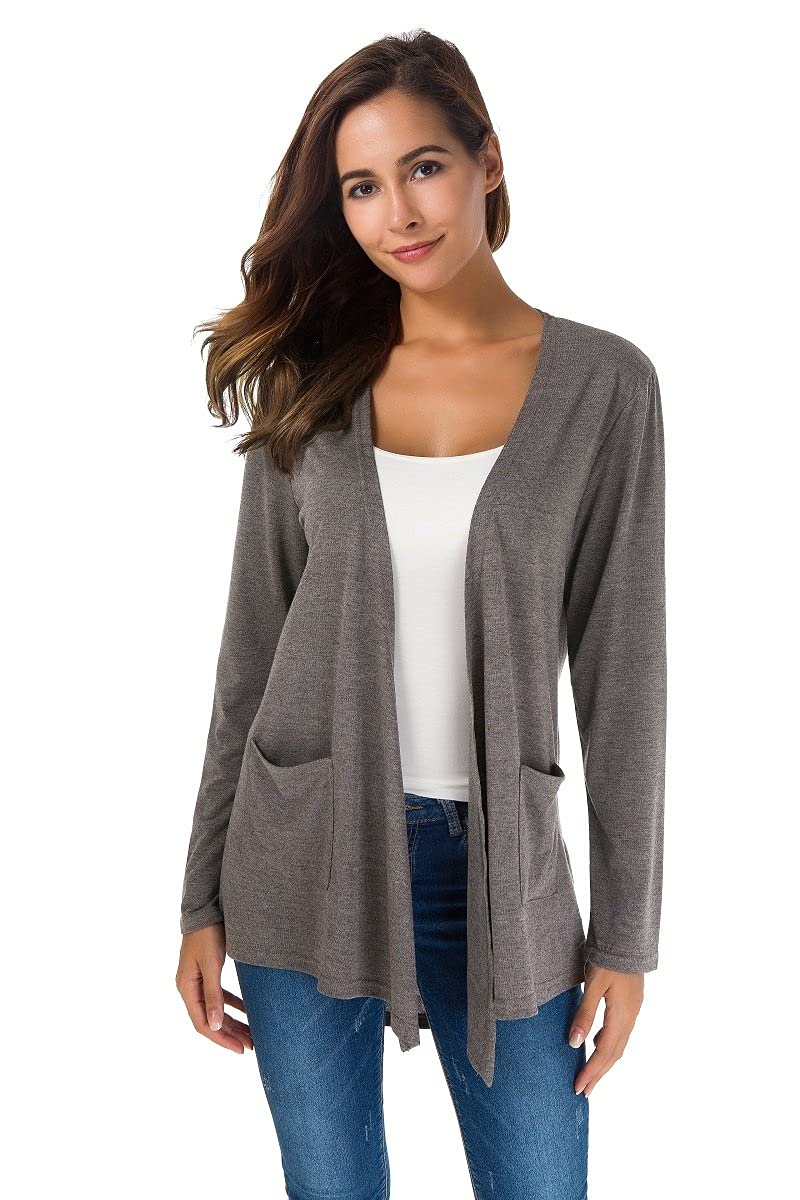 Towncat Cardigans For Women Loose Casual Long Sleeved Open Front Breathable Cardigans With Pocket (Gray, S)
