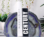 JIC Gem Book Ends for Shelves Dyed Purple Agate Bookends Natural Geode Brazilian Rock Stone Book Ends Decorative with Rubber Bum