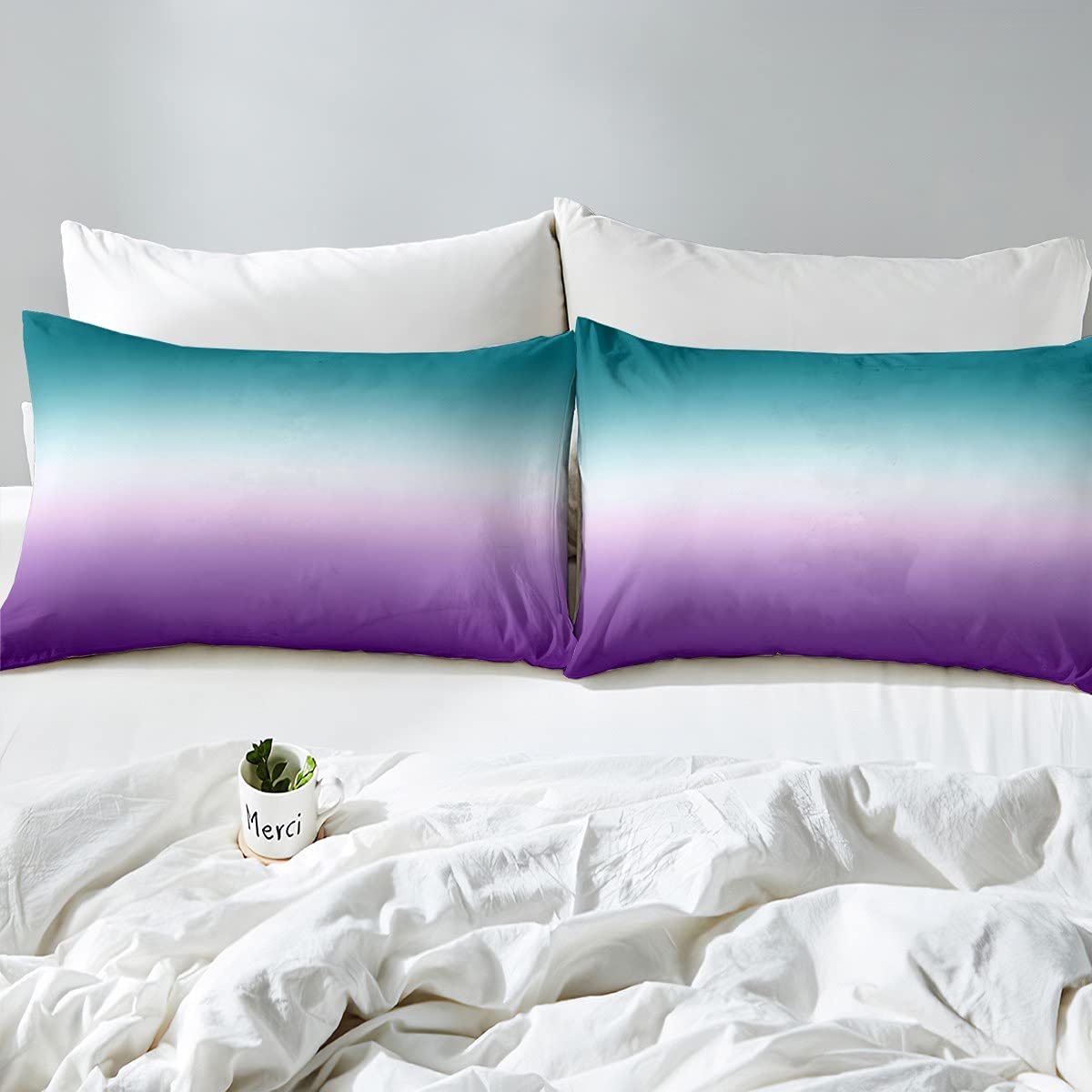 Erosebridal Ombre Comforter Set Green Purple Teal Bedding Set Queen Size Colorful Gradient Down Comforter Modern Abstract Quilt