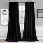 Miulee Back Tab Blackout Curtains 105 Inch Long 2 Panels Set For Living Room Bedroom, Black Rod Pocket/Pinch Pleated Thermal Insulated Room Darkening Light Blocking Floor To Ceiling Curtains/Drapes