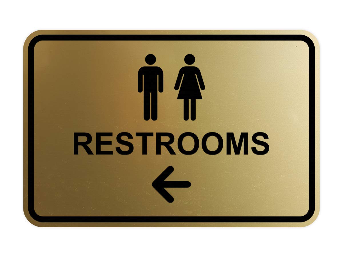 Signs Bylita Classic Framed Restrooms Left Arrow Sign (Brushed Gold) - Large
