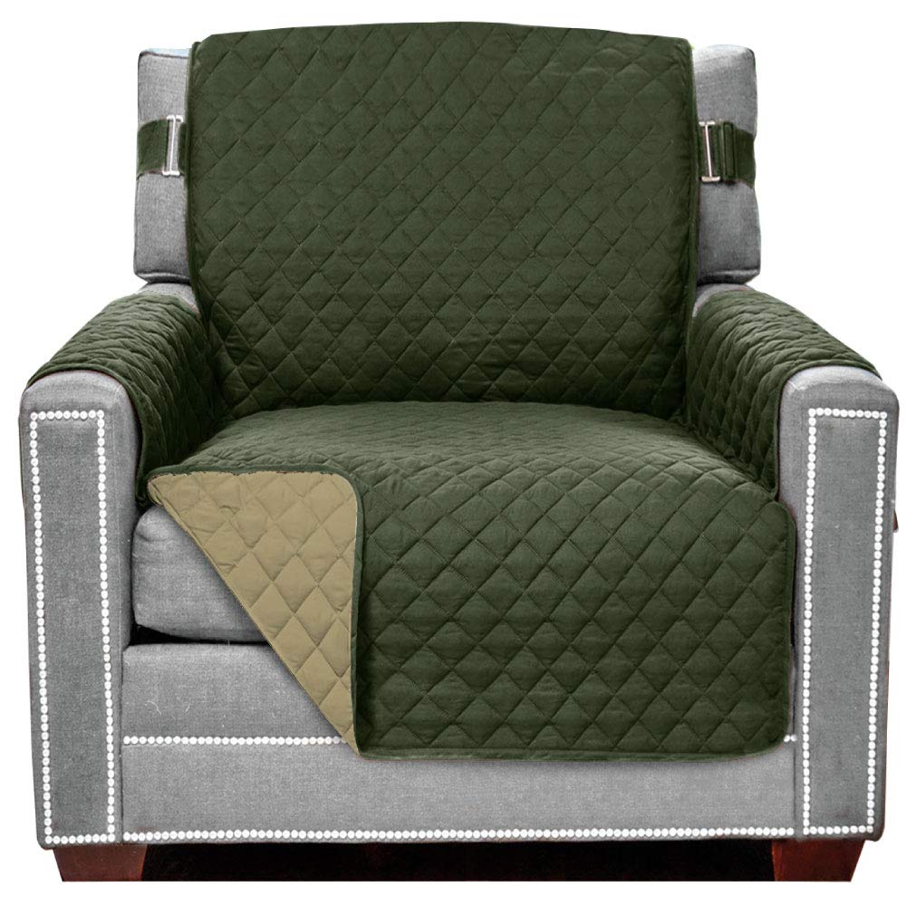 Sofa Shield Patented Chair Slipcover, Reversible Tear Resistant Soft Quilted Microfiber, 23” Seat Width, Durable Furniture Stain Protector With Straps, Washable Cover For Dogs, Kids, Hunter Green Sage