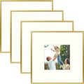 Golden State Art, Aluminum Picture Frame and Real Glass -8x8 Picture Frame with Mat for 4x4 Photo Display-Wall Decor or Tabletop