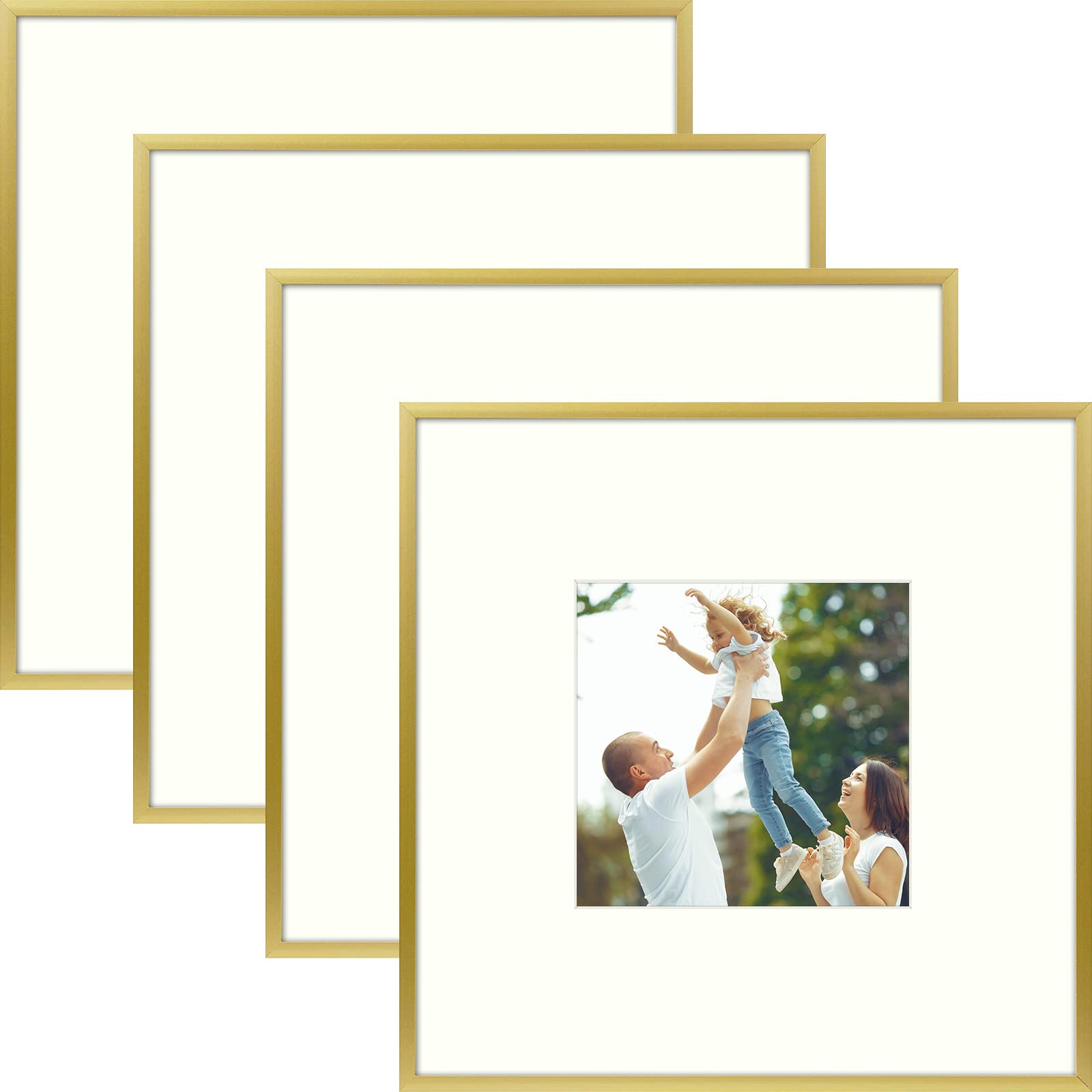 Golden State Art, Aluminum Picture Frame and Real Glass -8x8 Picture Frame with Mat for 4x4 Photo Display-Wall Decor or Tabletop