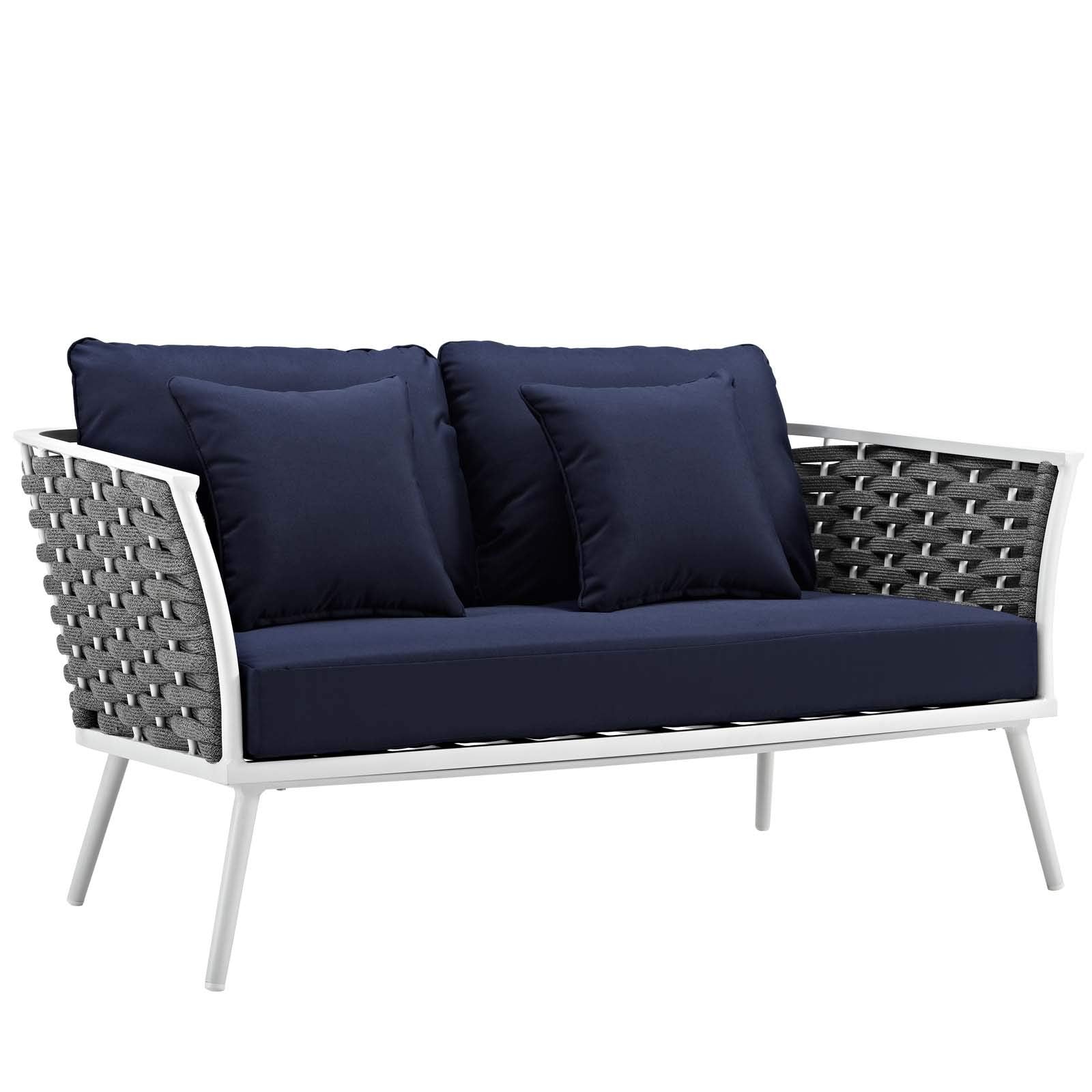 Modway Stance Outdoor Patio Contemporary Modern Woven Rope Loveseat In White Navy