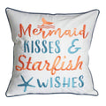 Decopow Embroidered Mermaid Kisses & Starfish Wishes Throw Pillow Cover,Square 18 Inches Decorative Canvas Pillow Cover With Mer