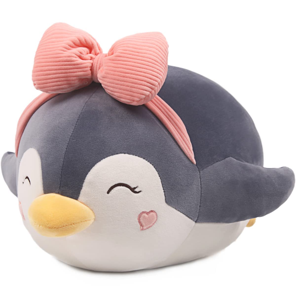 ARELUX Grey Penguin Plush Pillow Stuffed Animal Snuggly Pillow Cute Plush Toy Snuggle Buddy Plushie Kawaii Soft Hugging Pillow f