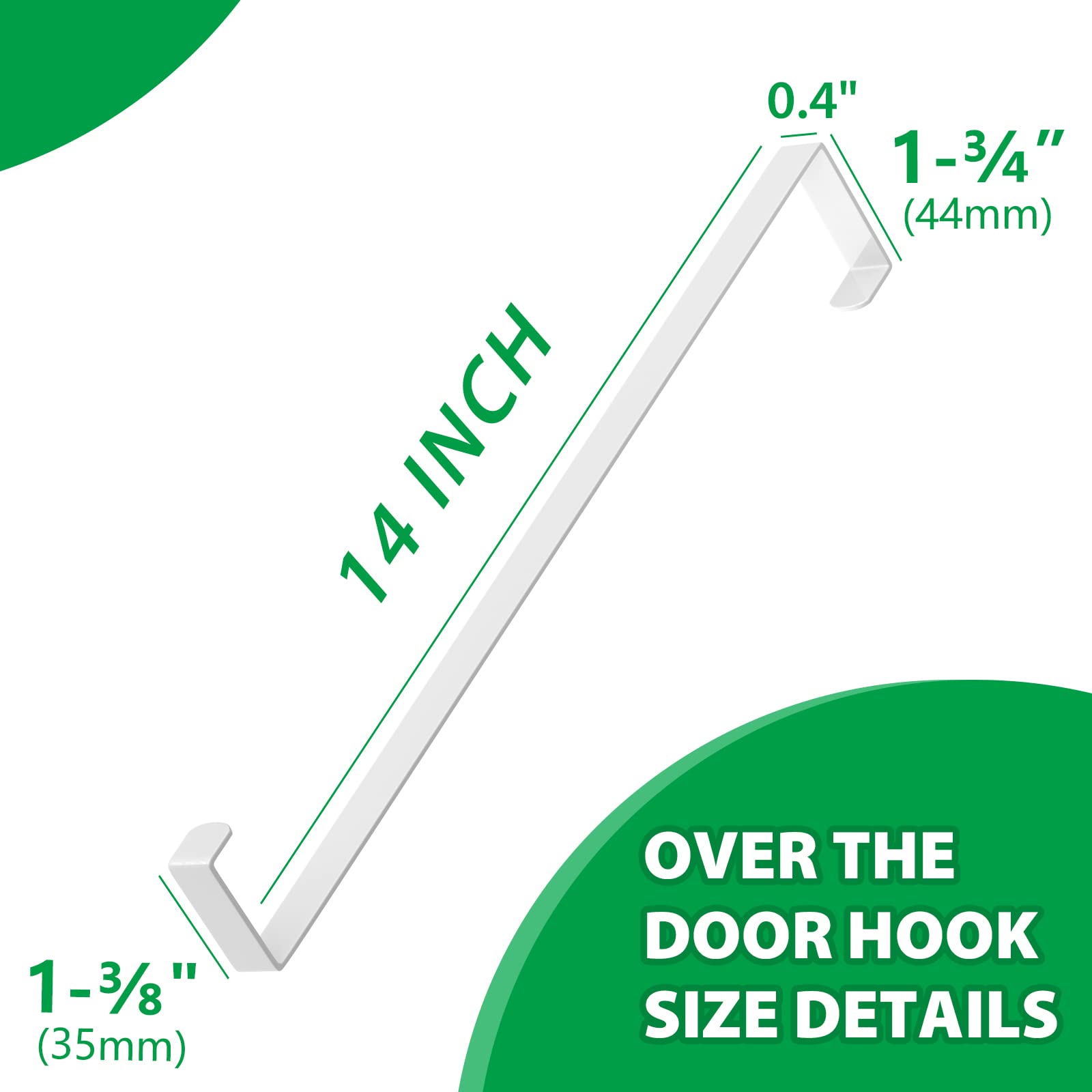 Booda Brand 14 Inches Over The Door Hooks, 4 Pack Widen Wreath Hangers Fit The 1-3/4'' & 1-3/8'' Door Widths, Z-Shaped Sturdy Do