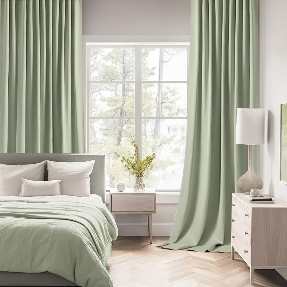 Miulee Back Tab Sage Green Curtains 120 Inch Long 2 Panels Set For Living Room Bedroom, Rod Pocket/Pinch Pleated Light Blocking Extra Long Thermal Insulated Room Darkening Blackout Curtains/Drapes