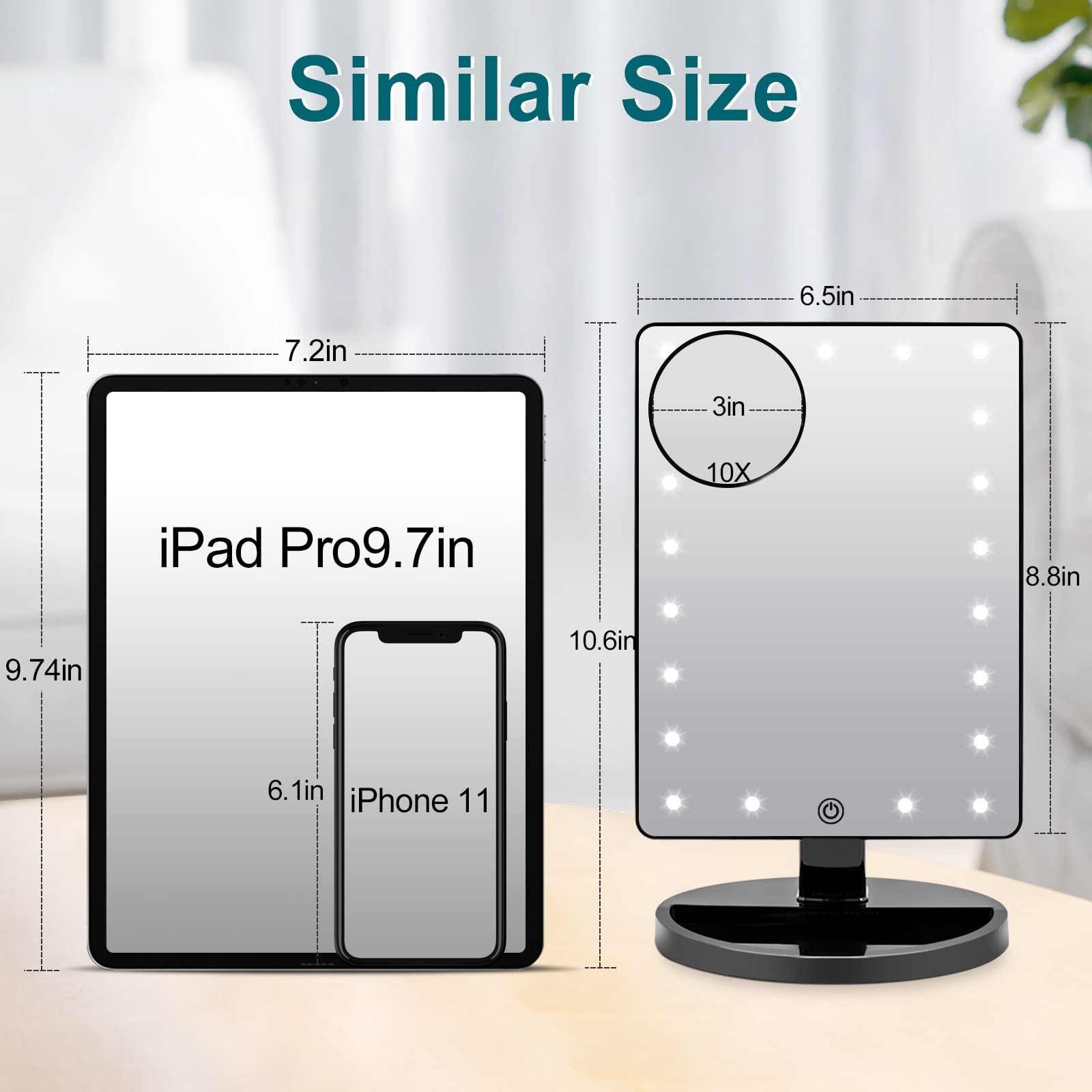 Cosmirror Lighted Makeup Vanity Mirror With 10X Magnifying Mirror, 21 Led Lighted Mirror With Touch Sensor Dimming, 180Adjustabl